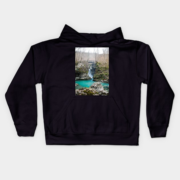 Waterfall on Kozjak River Kids Hoodie by jojobob